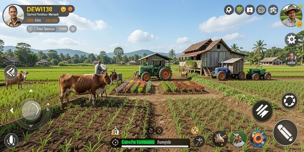 Tampilan gameplay DEWI138 dengan lahan pertanian yang subur.