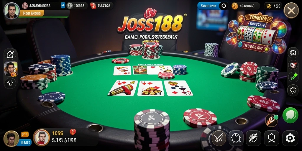 Tampilan gameplay JOSS188 dengan suasana poker yang seru dan menegangkan.