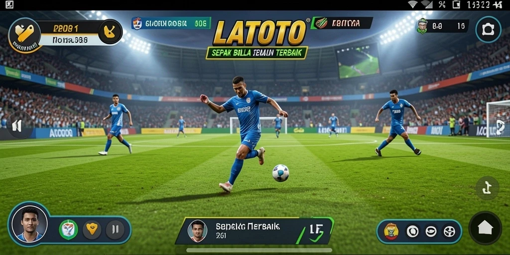 Tampilan gameplay seru dalam LATOTO dengan aksi sepak bola nyata.
