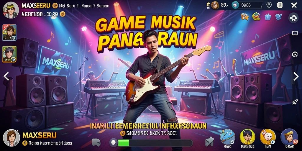 Tampilan gameplay MAXSERU yang penuh warna dan interaktif saat bermain musik.