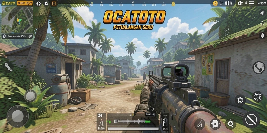 Tampilan gameplay OCATOTO dengan aksi seru dari perspektif TPS.