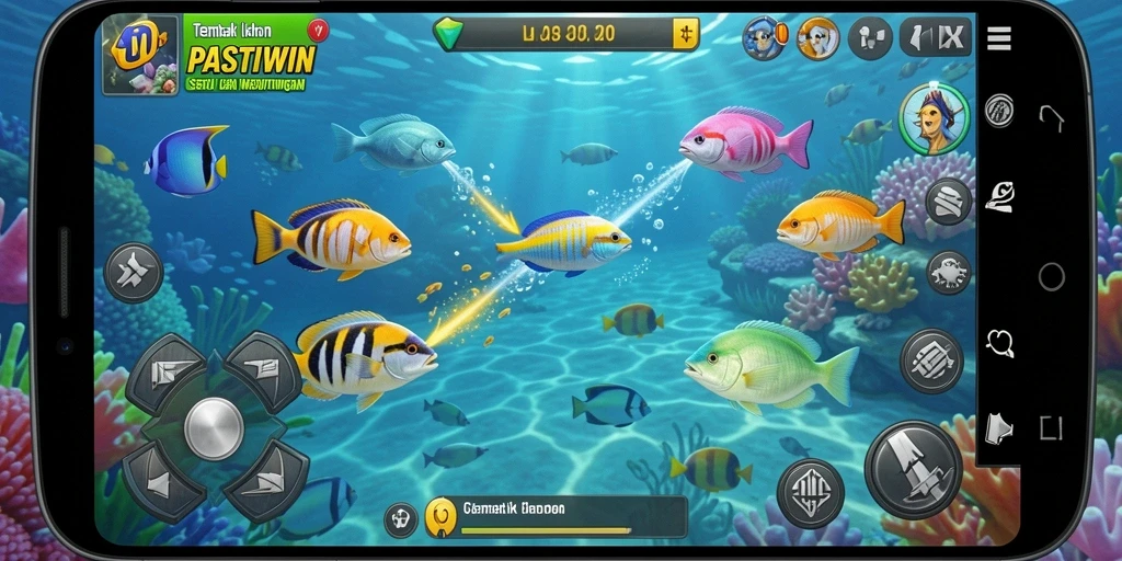 Tampilan gameplay PASTIWIN dengan aksi tembak ikan yang menarik.