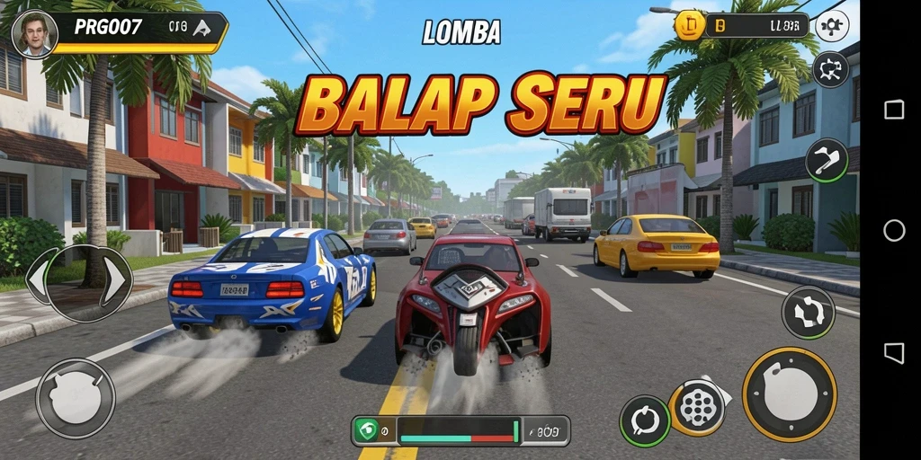 Tampilan gameplay seru dalam balapan cepat PRG007.