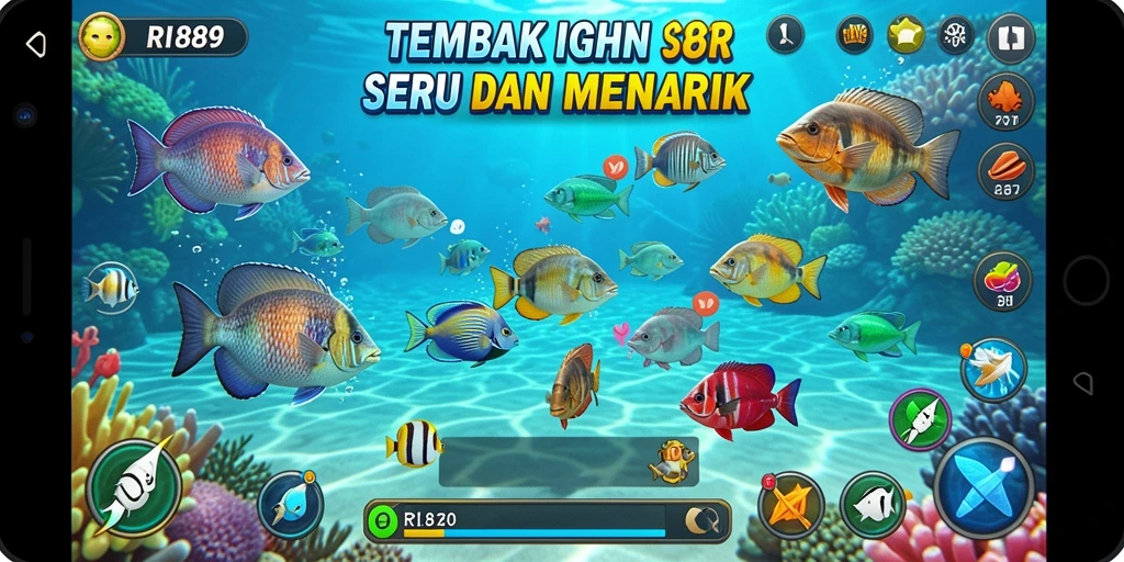 Tampilan gameplay seru dari RI889 saat menembak ikan.