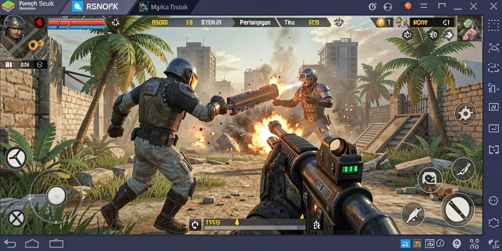 Tampilan gameplay seru dari RSNOK dengan aksi tembak-menembak.